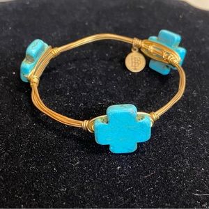 Bourbon and Bow Ties Gold Tone bracelet with Turquoise Crosses